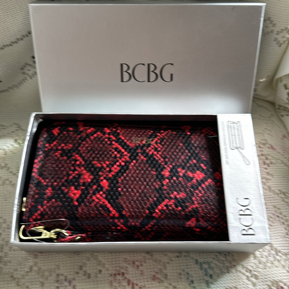 BCBG  Snake-Skin Ruby & Black Wallet / Wristlet